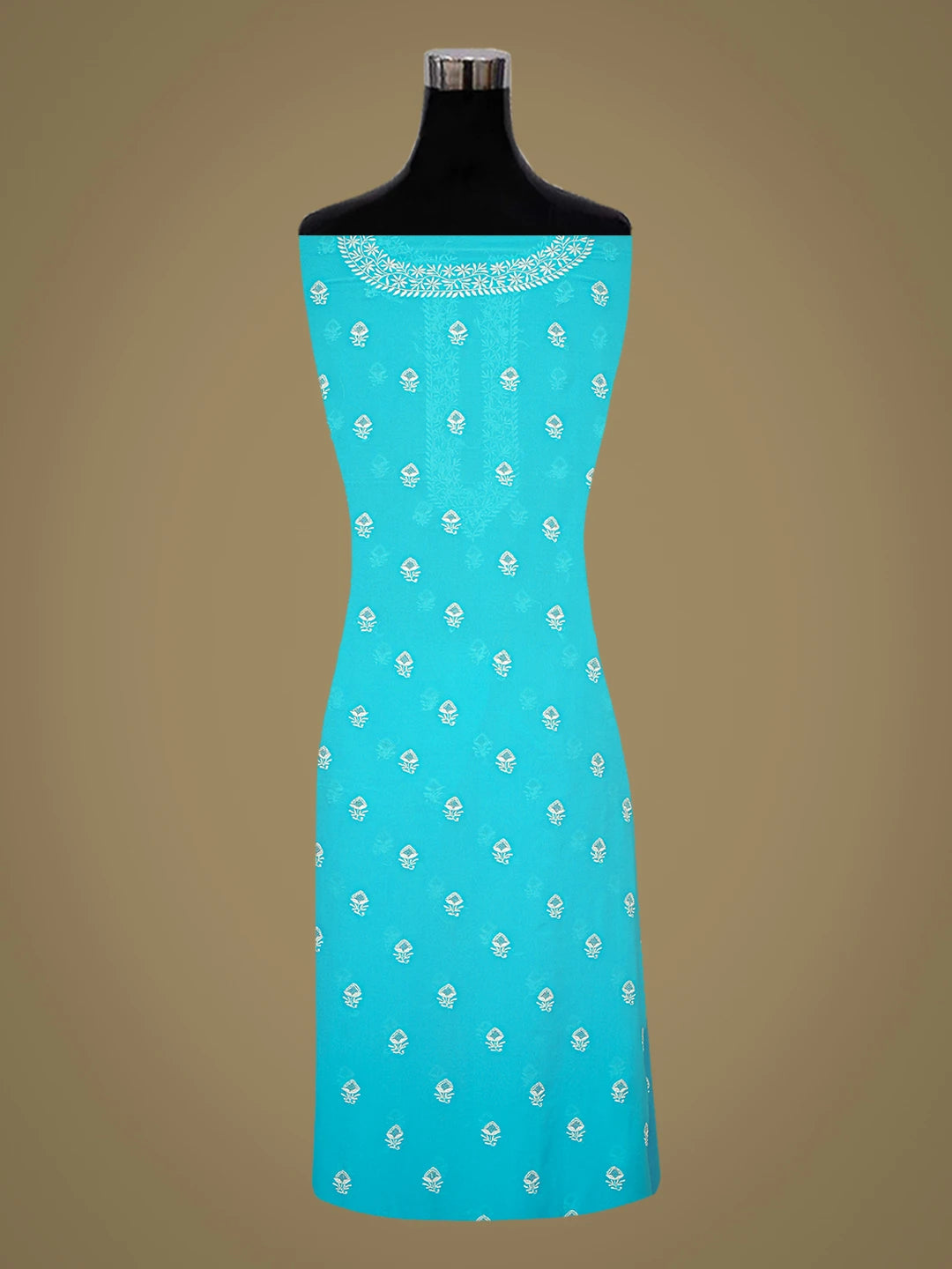 Ada Hand Embroidered Capri Blue Pure Georgette Lucknowi Chikankari Unstitched Kurta Dupatta Set 01A152488