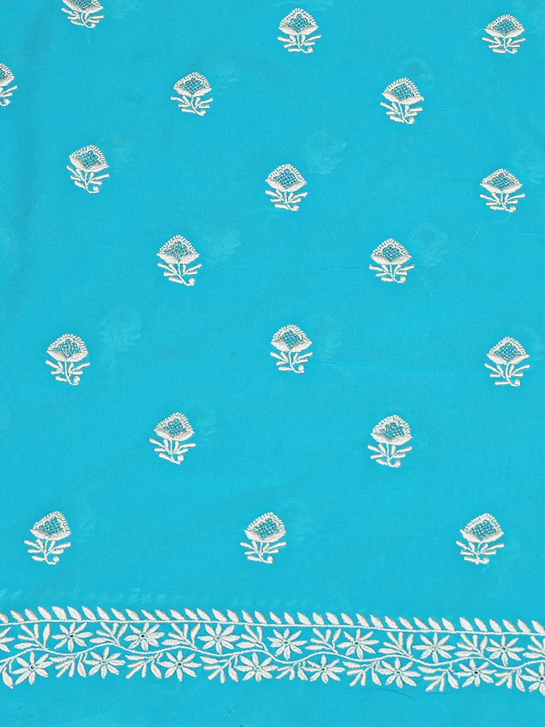 Ada Hand Embroidered Capri Blue Pure Georgette Lucknowi Chikankari Unstitched Kurta Dupatta Set 01A152488