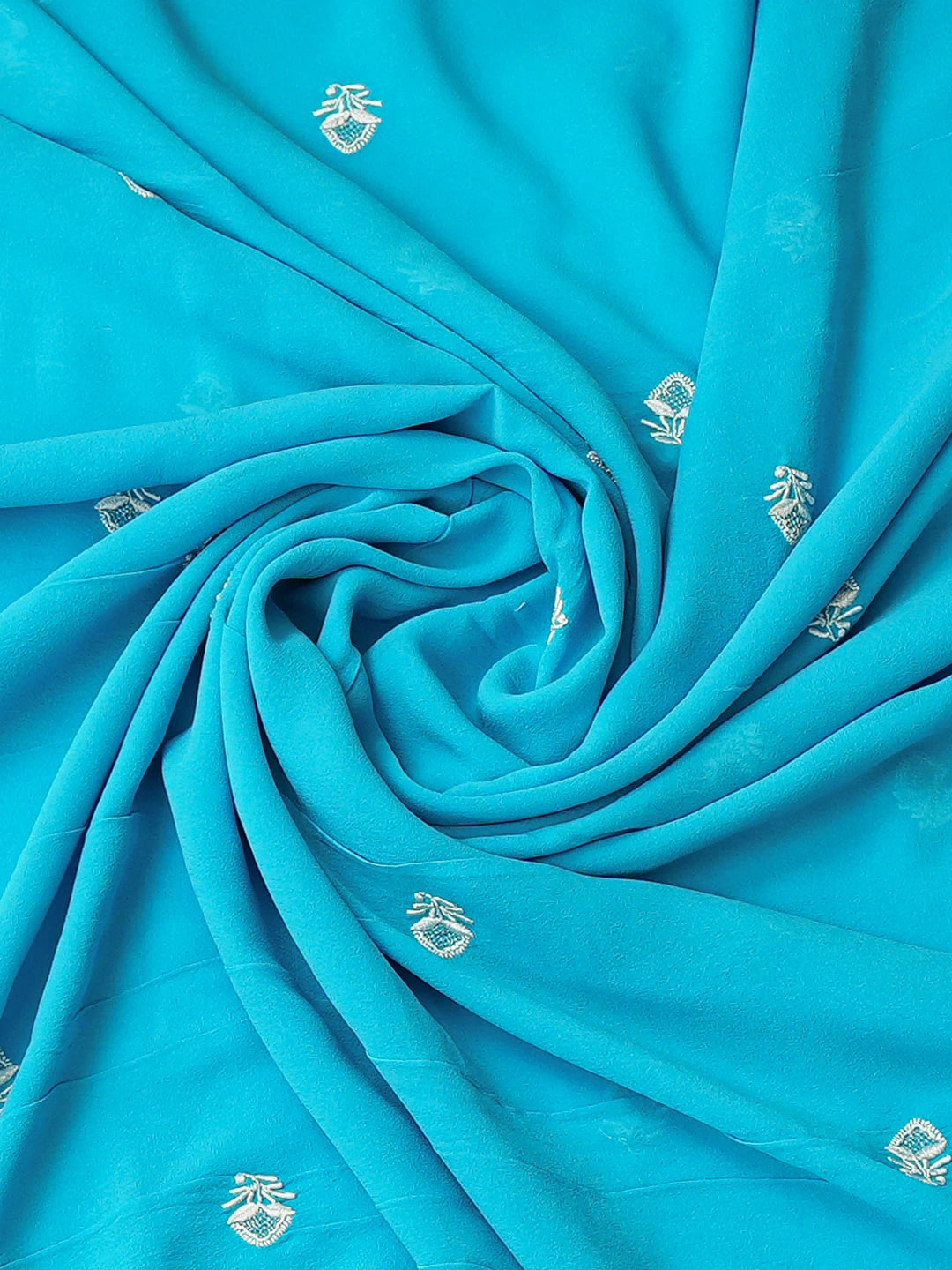 Ada Hand Embroidered Capri Blue Pure Georgette Lucknowi Chikankari Unstitched Kurta Dupatta Set 01A152488
