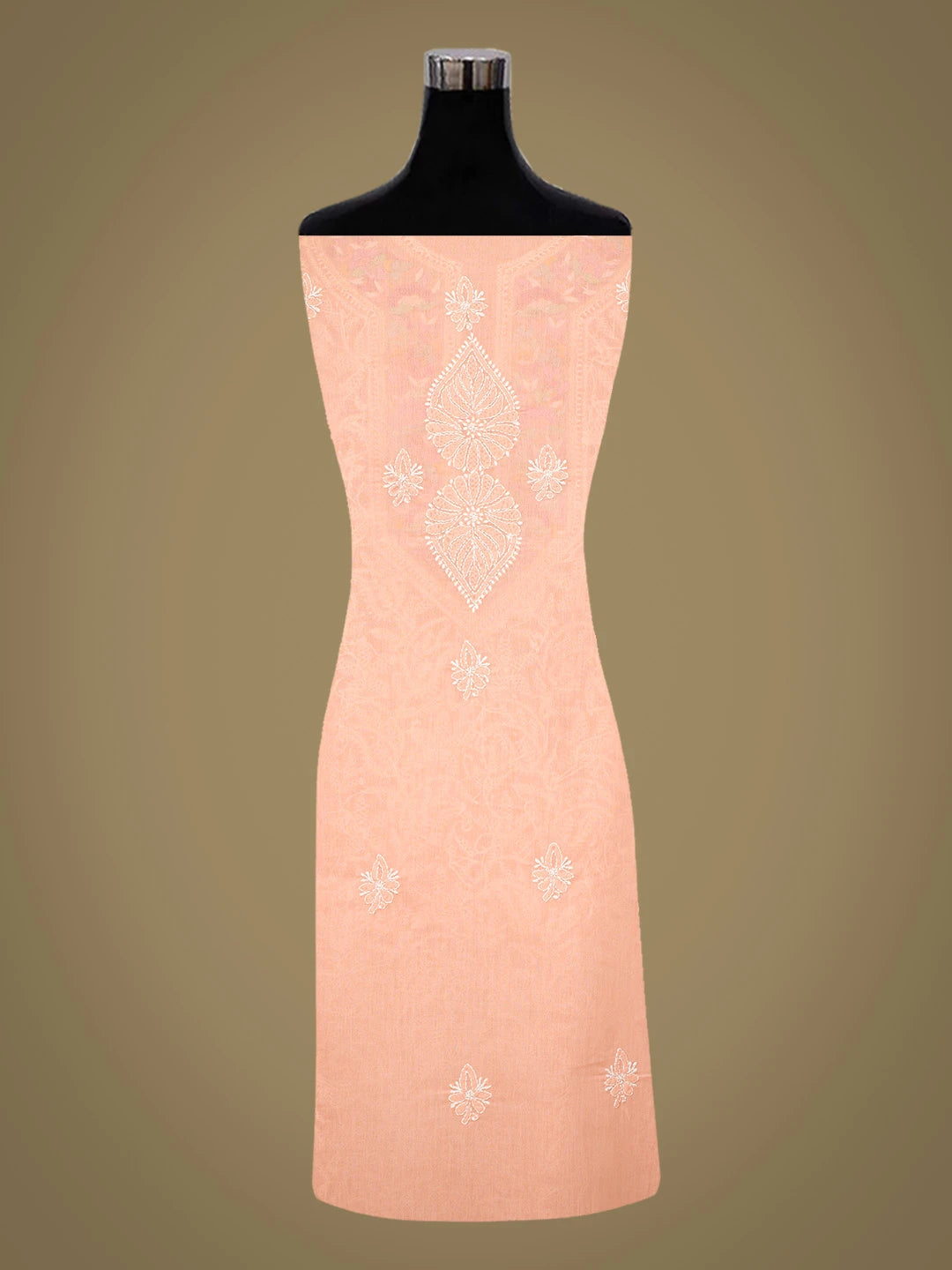 Ada Hand Embroidered Peach Cotton Lucknowi Chikankari Unstitched Suit Piece With Parsi Work 01A779672
