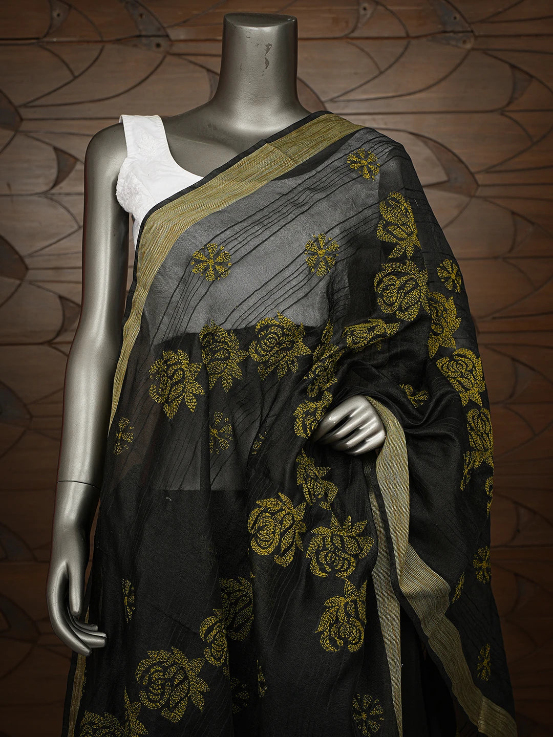 Ada Hand Embroidered Black Chanderi Lucknowi Chikankari Dupatta 01A774297