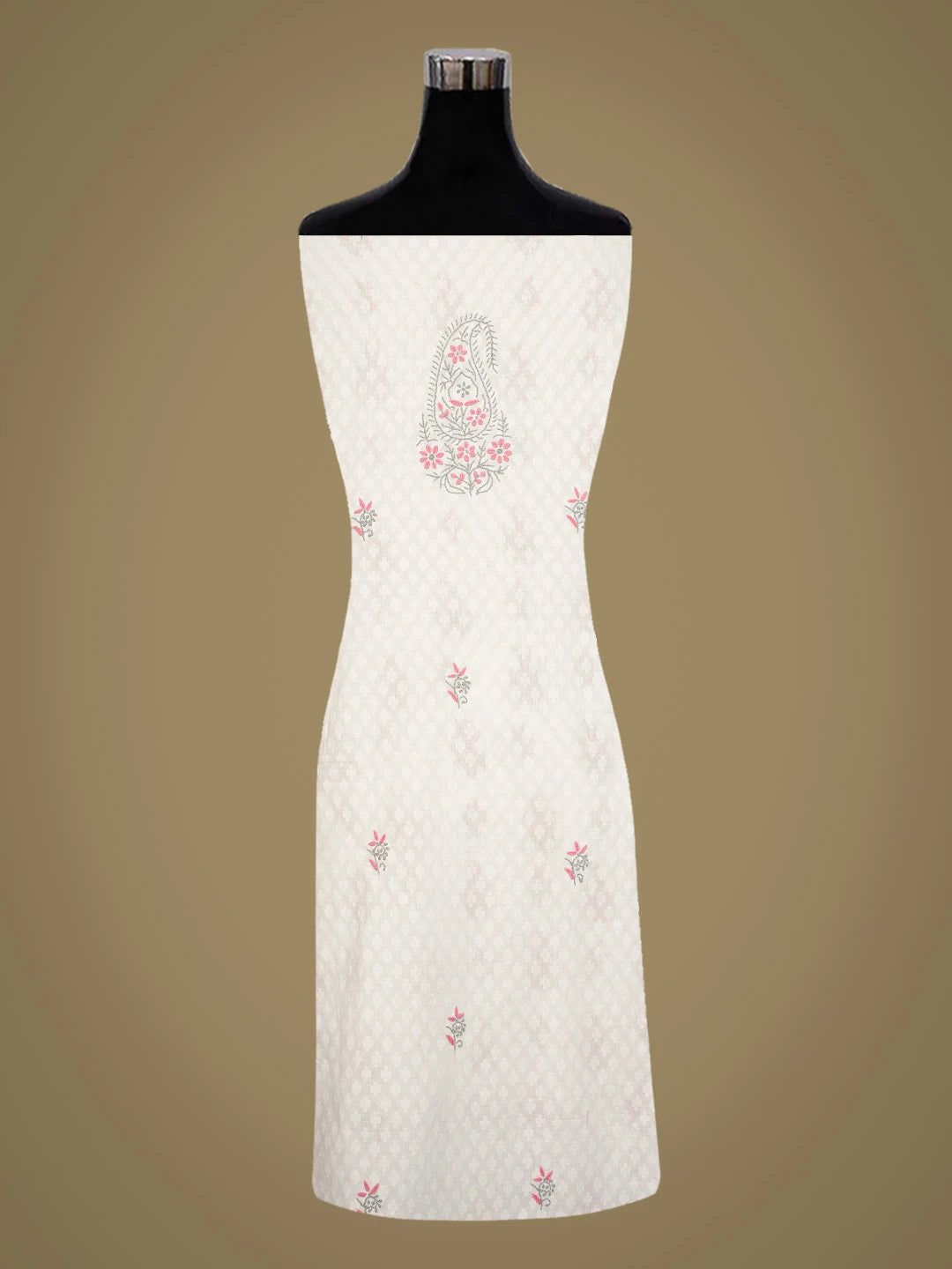 Ada Hand Embroidered White Cotton Lucknowi Chikankari Unstitched Suit Piece 01A765045