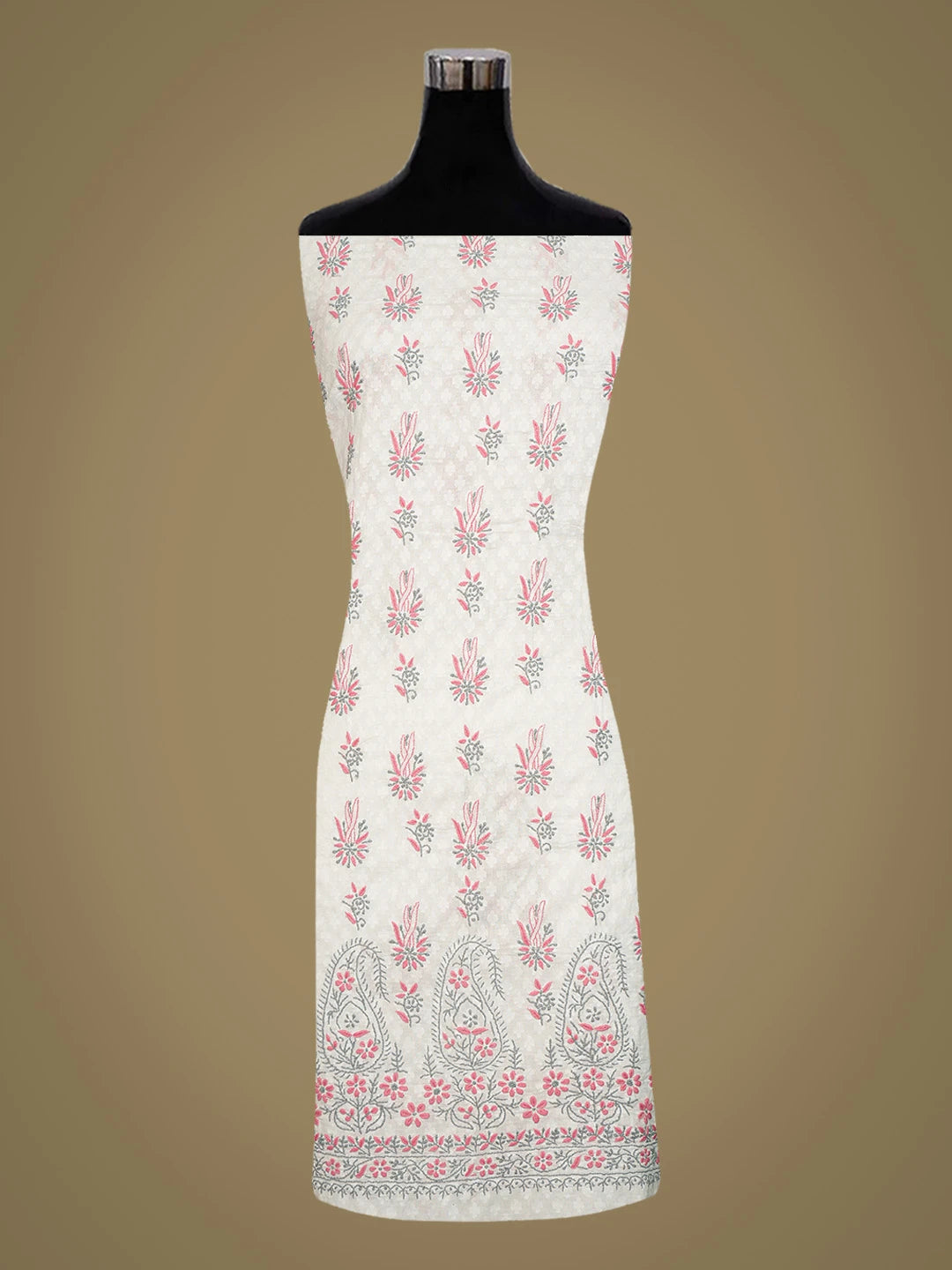 Ada Hand Embroidered White Cotton Lucknowi Chikankari Unstitched Suit Piece 01A765045