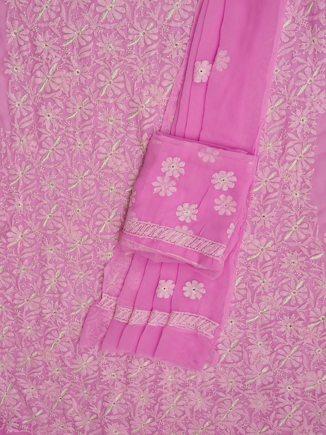 Ada Hand Embroidered Pink Georgette Lucknowi Chikankari Unstitched Suit Piece 01A780077