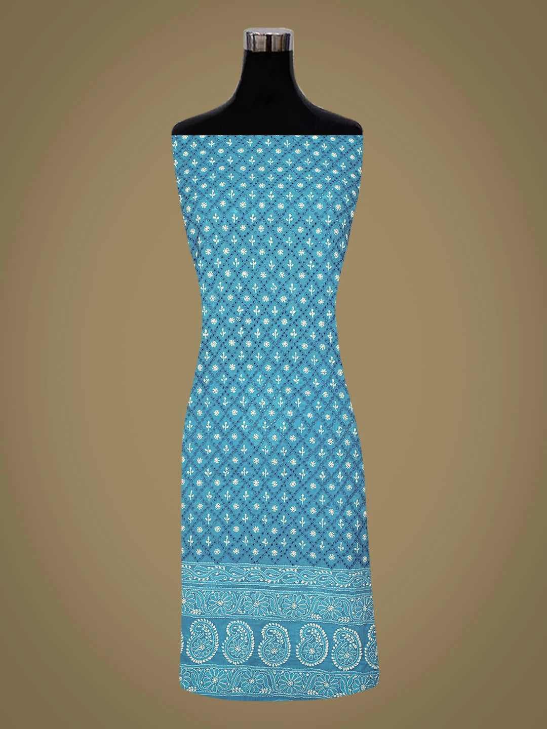 Ada Hand Embroidered Blue Cotton Lucknowi Chikankari Unstitched Suit Piece 01A784898