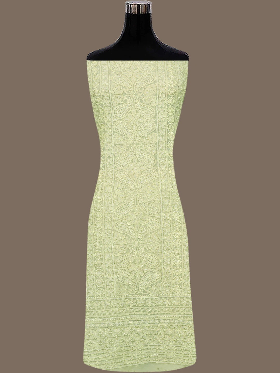 Ada Hand Embroidered Light Pista Green Viscose Georgette Lucknowi Chikankari Unstitched Kurta Dupatta Set With Cutdana Work 01A724180