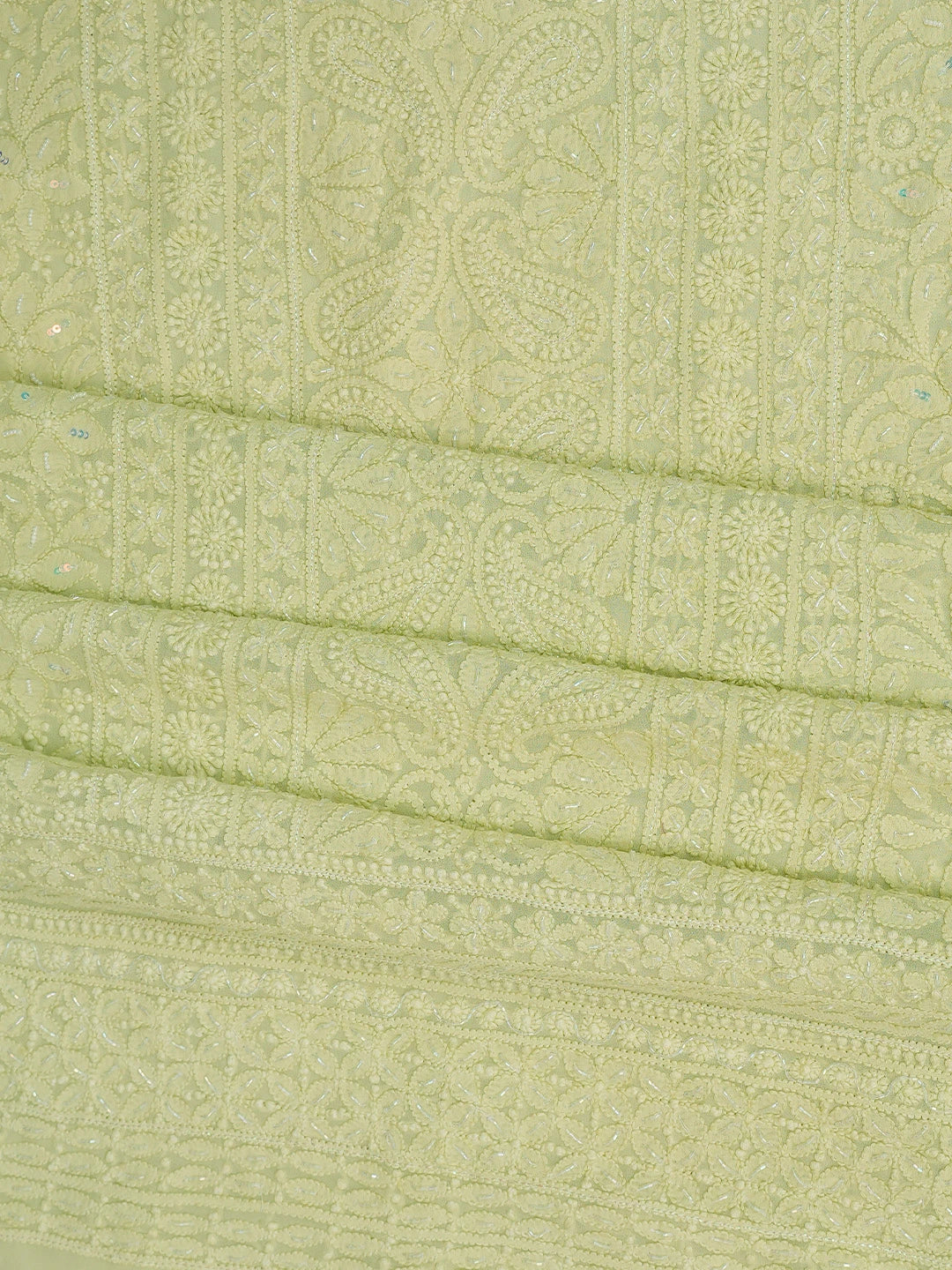 Ada Hand Embroidered Light Pista Green Viscose Georgette Lucknowi Chikankari Unstitched Kurta Dupatta Set With Cutdana Work 01A724180