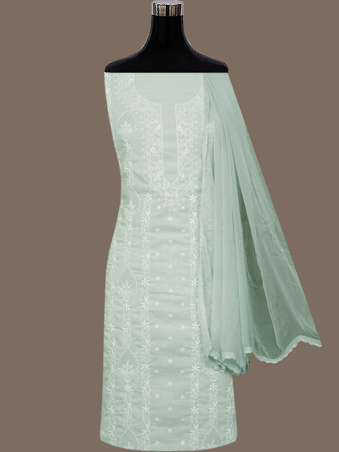 Ada Hand Embroidered Grey Cotton Lucknowi Chikankari Unstitched Suit Piece 01A773509