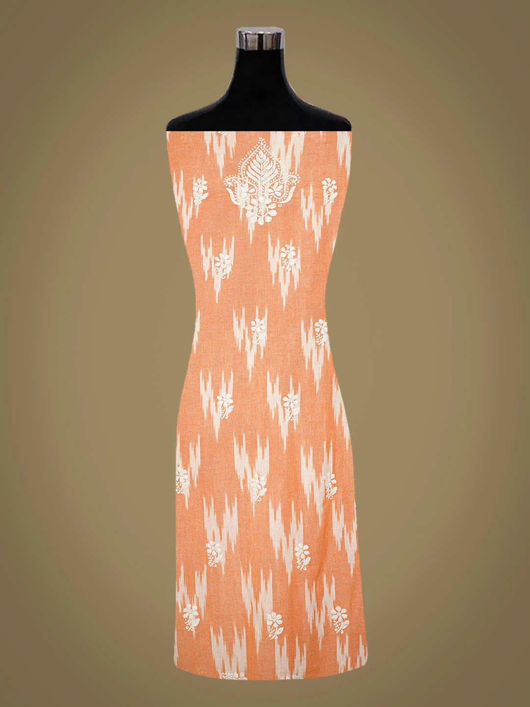 Ada Hand Embroidered Orange Cotton Lucknowi Chikankari Unstitched Suit Piece 01A388623