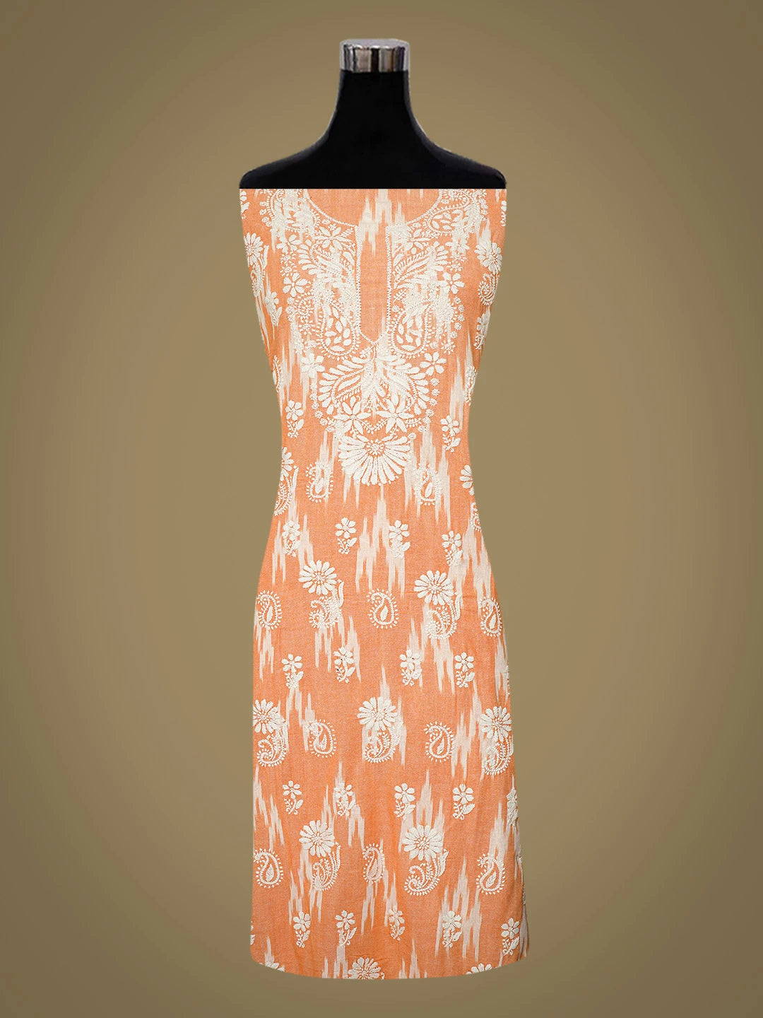 Ada Hand Embroidered Orange Cotton Lucknowi Chikankari Unstitched Suit Piece 01A388623