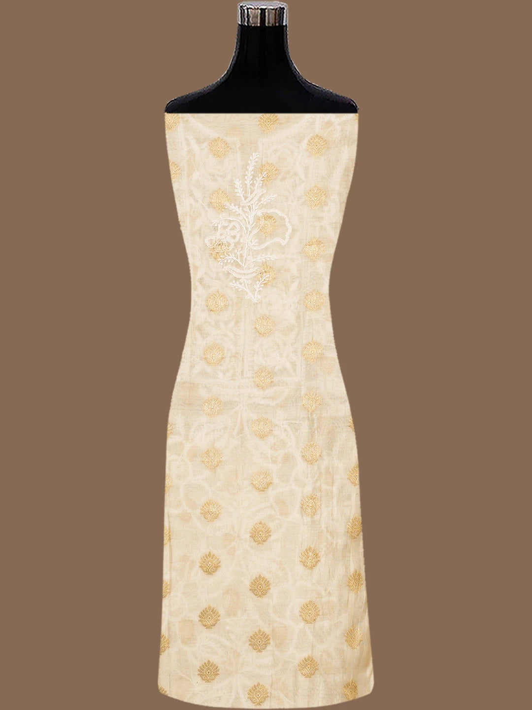 Ada Hand Embroidered White Chanderi Lucknowi Chikankari Semi-stitched Kurta Dupatta Set 01A789357