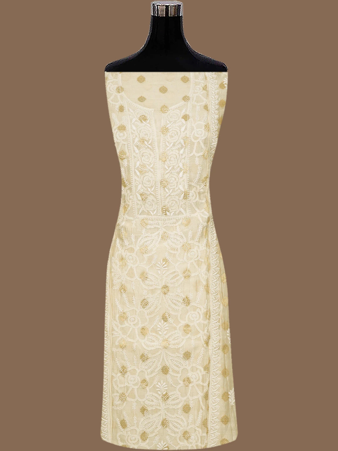 Ada Hand Embroidered White Chanderi Lucknowi Chikankari Semi-stitched Kurta Dupatta Set 01A789357