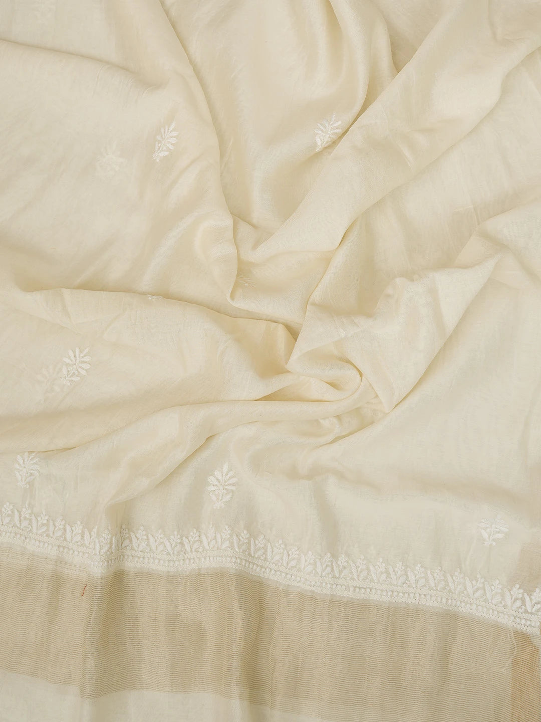 Ada Hand Embroidered White Chanderi Lucknowi Chikankari Semi-stitched Kurta Dupatta Set 01A789357
