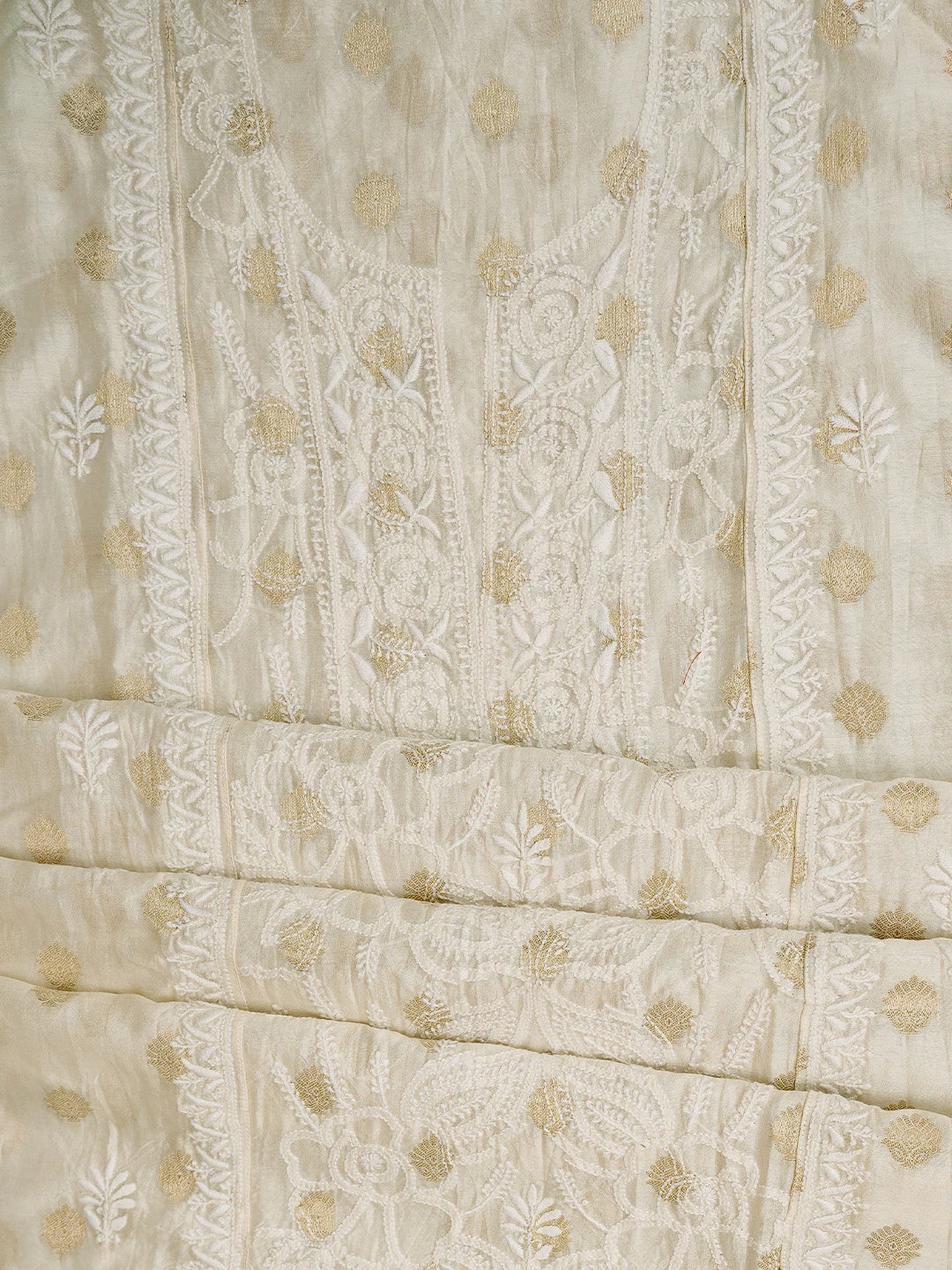 Ada Hand Embroidered White Chanderi Lucknowi Chikankari Semi-stitched Kurta Dupatta Set 01A789357