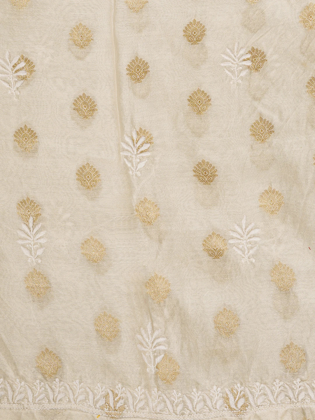 Ada Hand Embroidered White Chanderi Lucknowi Chikankari Semi-stitched Kurta Dupatta Set 01A789357