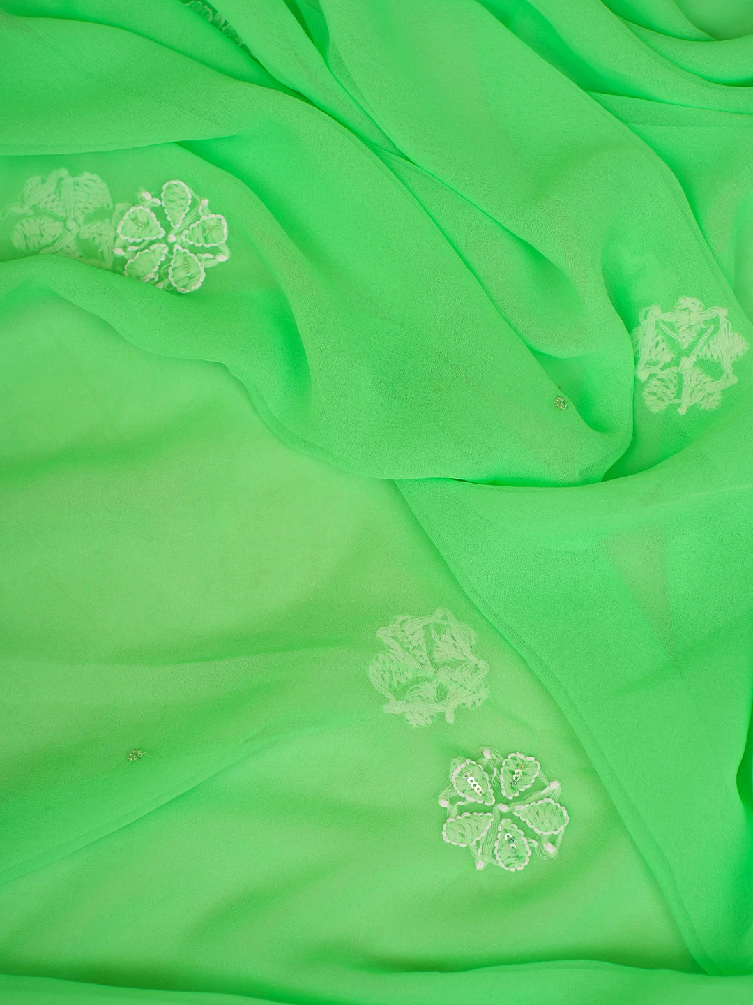 Ada Hand Embroidered Green Georgette Lucknowi Chikankari Unstitched Suit Piece With Sequinned Work 01A760890
