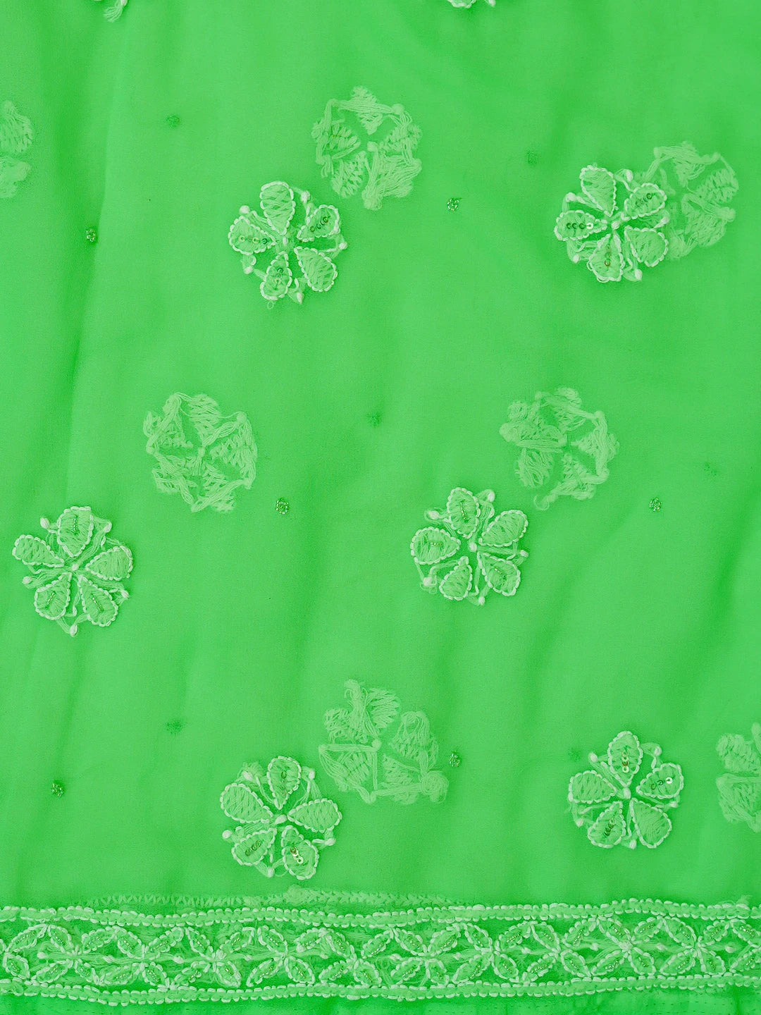 Ada Hand Embroidered Green Georgette Lucknowi Chikankari Unstitched Suit Piece With Sequinned Work 01A760890