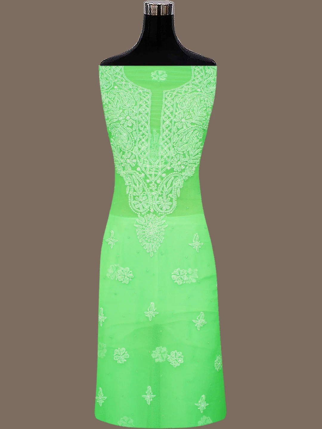 Ada Hand Embroidered Green Georgette Lucknowi Chikankari Unstitched Suit Piece With Sequinned Work 01A760890