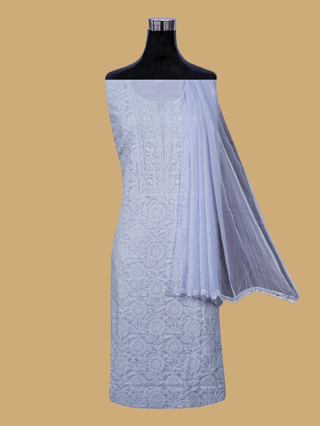Ada Hand Embroidered Mauve Cotton Lucknowi Chikankari Unstitched Suit Piece 01A782863