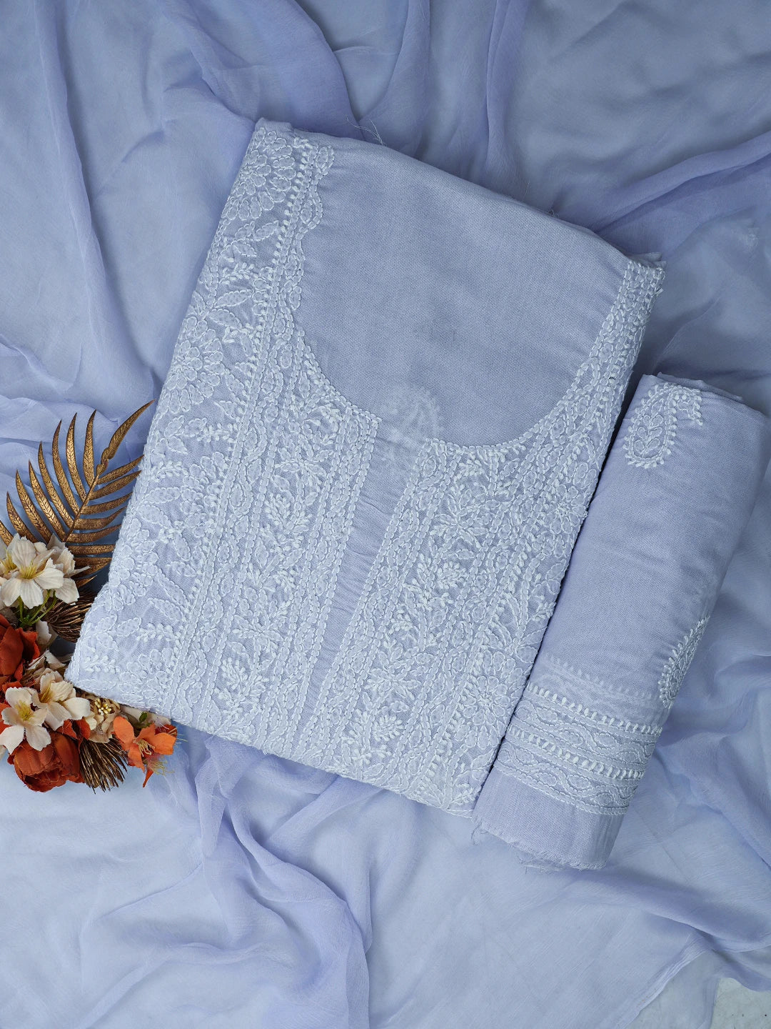 Ada Hand Embroidered Mauve Cotton Lucknowi Chikankari Unstitched Suit Piece 01A782863