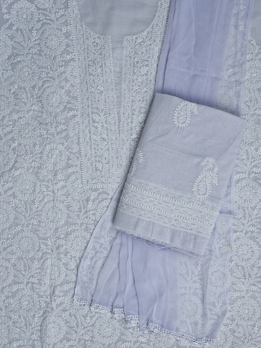 Ada Hand Embroidered Mauve Cotton Lucknowi Chikankari Unstitched Suit Piece 01A782863