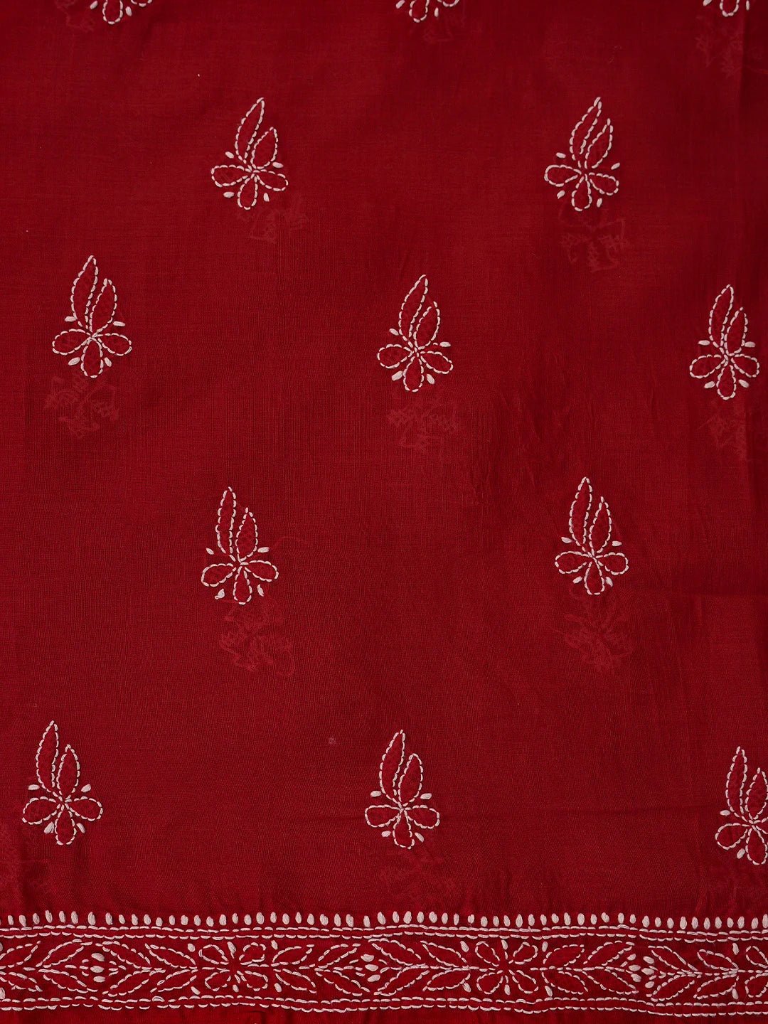 Ada Hand Embroidered Maroon Cotton Lucknowi Chikankari Unstitched Suit Piece 01A787260
