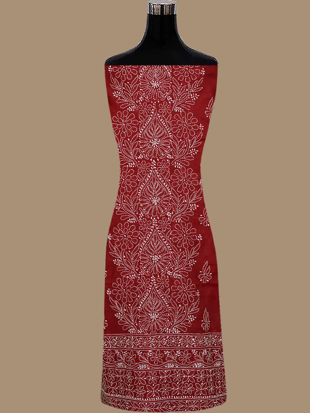 Ada Hand Embroidered Maroon Cotton Lucknowi Chikankari Unstitched Suit Piece 01A787260