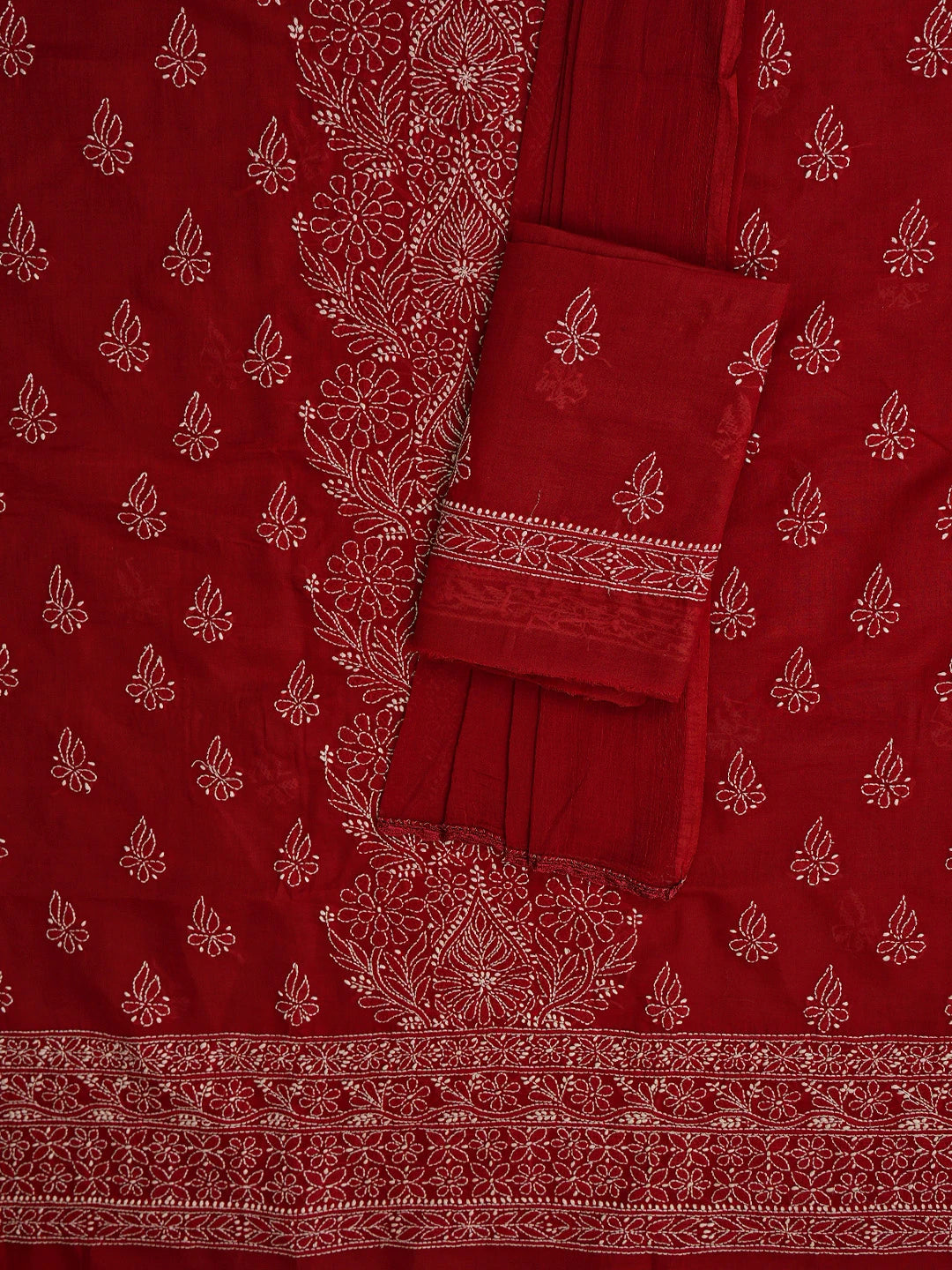 Ada Hand Embroidered Maroon Cotton Lucknowi Chikankari Unstitched Suit Piece 01A787260