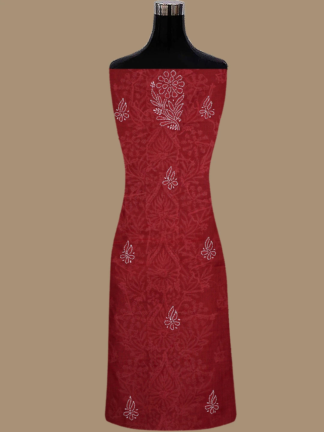 Ada Hand Embroidered Maroon Cotton Lucknowi Chikankari Unstitched Suit Piece 01A787260