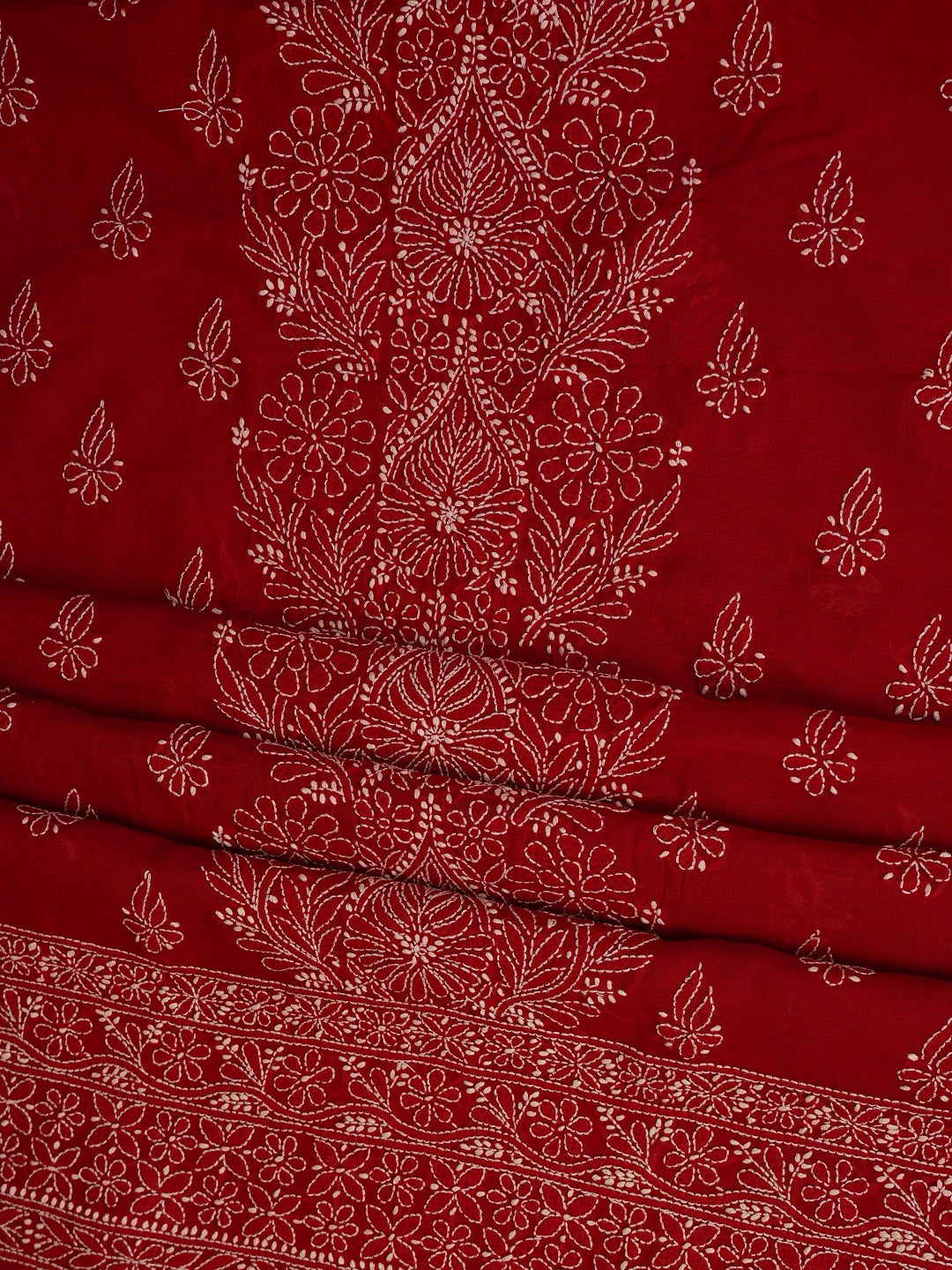 Ada Hand Embroidered Maroon Cotton Lucknowi Chikankari Unstitched Suit Piece 01A787260