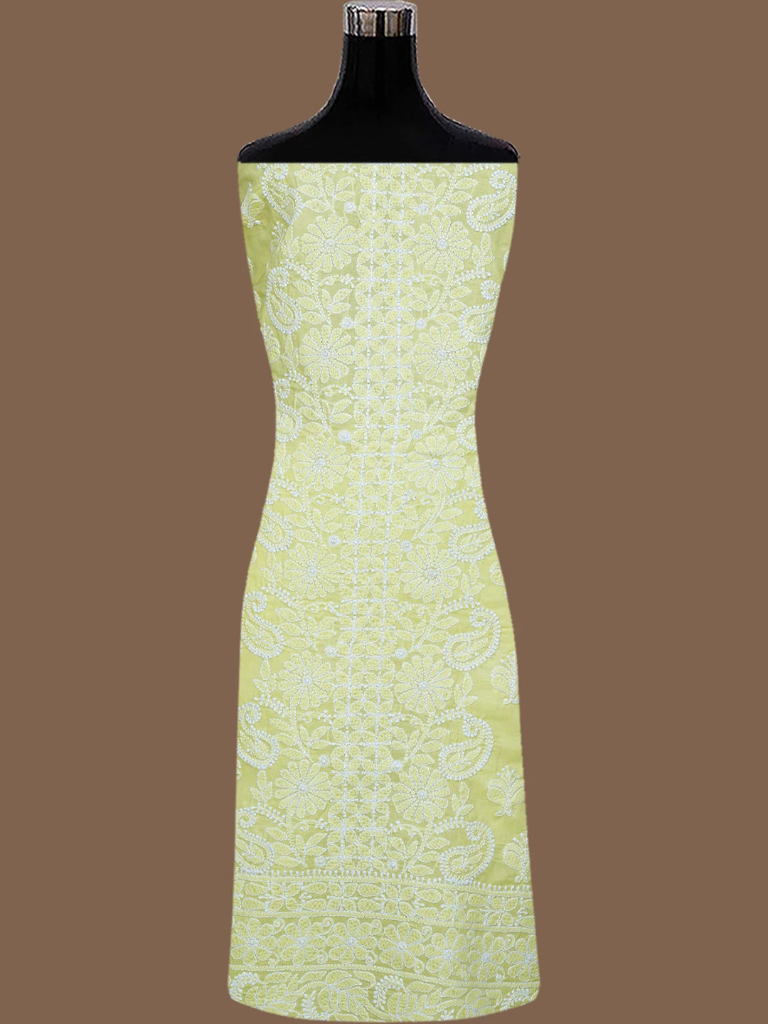 Ada Hand Embroidered Lemon Cotton Lucknowi Chikankari Unstitched Suit Piece 01A787257