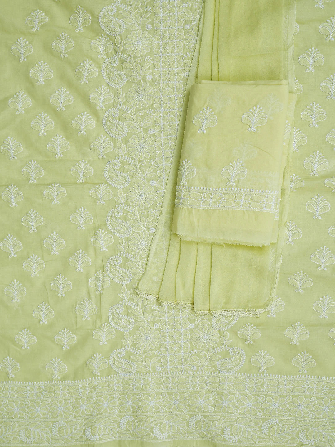 Ada Hand Embroidered Lemon Cotton Lucknowi Chikankari Unstitched Suit Piece 01A787257