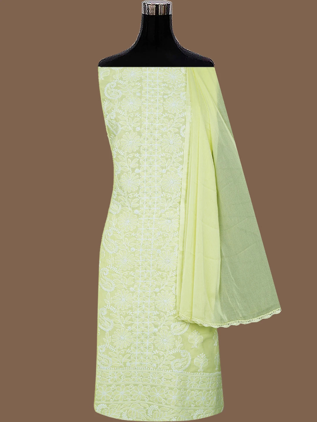 Ada Hand Embroidered Lemon Cotton Lucknowi Chikankari Unstitched Suit Piece 01A787257