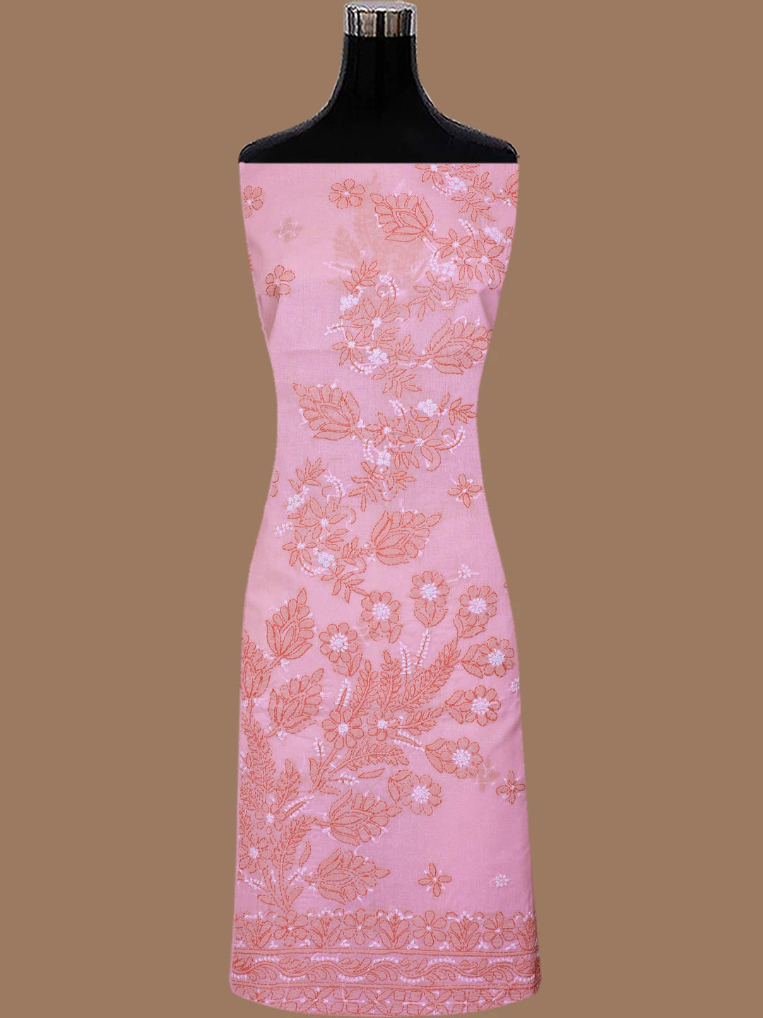 Ada Hand Embroidered Pink Cotton Lucknowi Chikankari Unstitched Suit Piece 01A786684