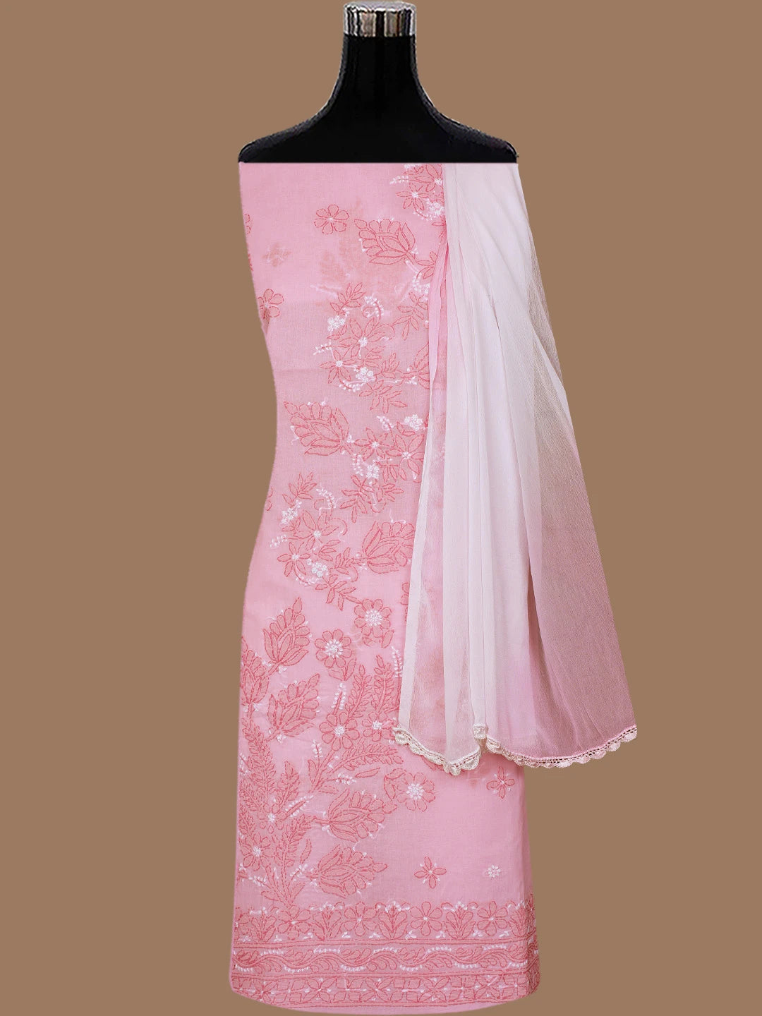 Ada Hand Embroidered Pink Cotton Lucknowi Chikankari Unstitched Suit Piece 01A786684