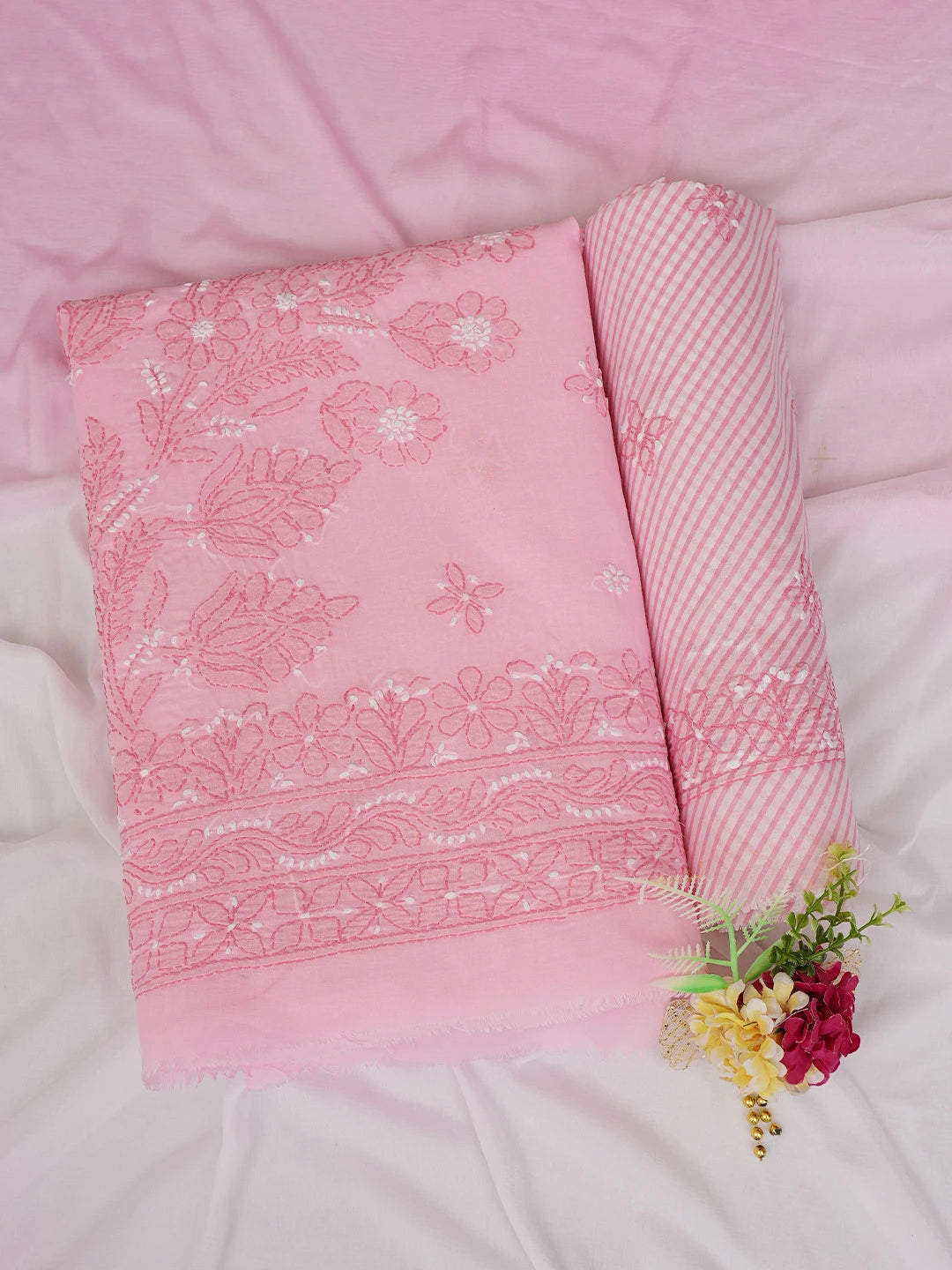 Ada Hand Embroidered Pink Cotton Lucknowi Chikankari Unstitched Suit Piece 01A786684
