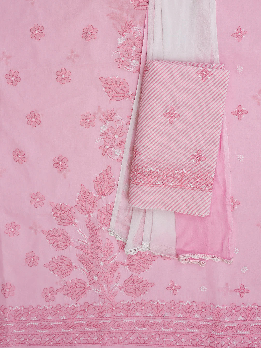Ada Hand Embroidered Pink Cotton Lucknowi Chikankari Unstitched Suit Piece 01A786684