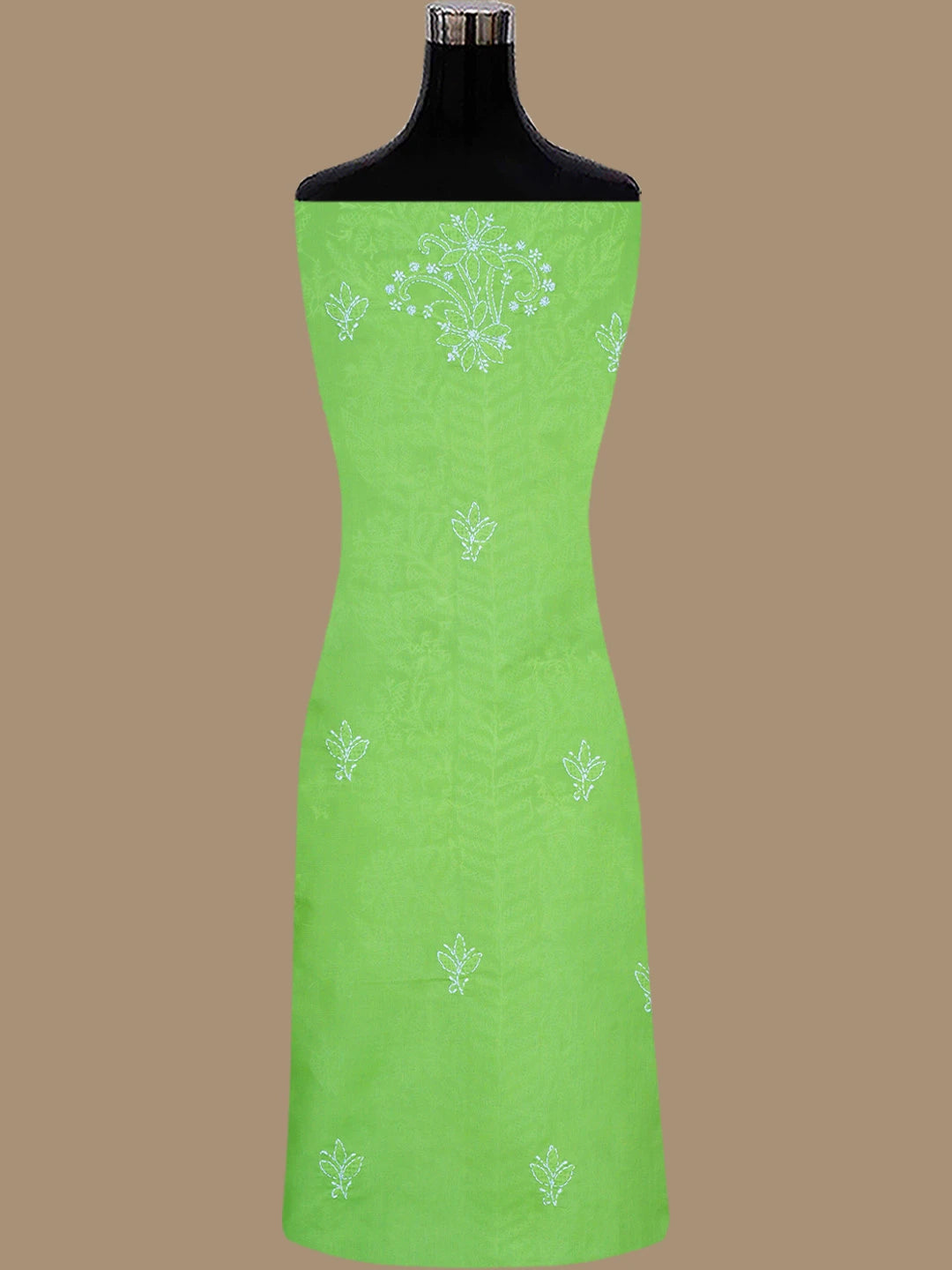 Ada Hand Embroidered Green Cotton Lucknowi Chikankari Unstitched Suit Piece 01A787190