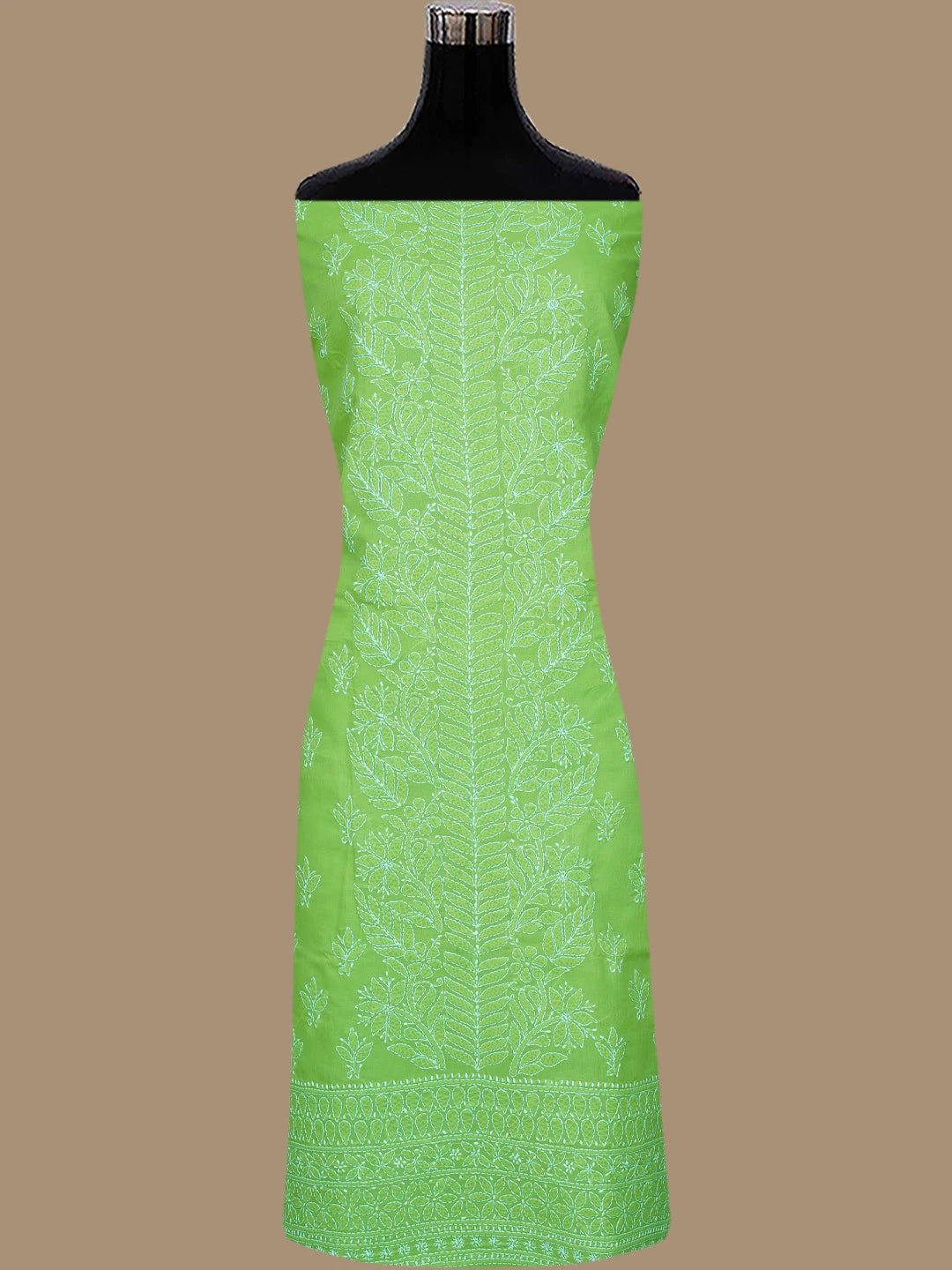 Ada Hand Embroidered Green Cotton Lucknowi Chikankari Unstitched Suit Piece 01A787190