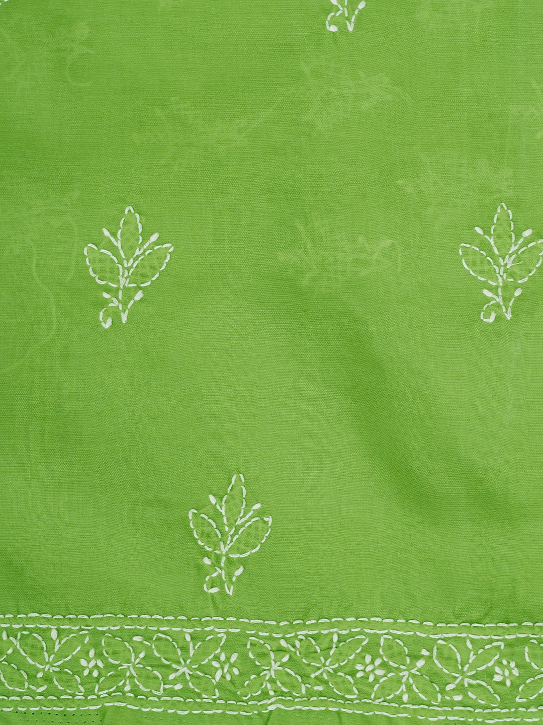 Ada Hand Embroidered Green Cotton Lucknowi Chikankari Unstitched Suit Piece 01A787190