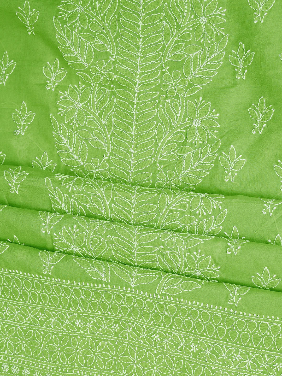 Ada Hand Embroidered Green Cotton Lucknowi Chikankari Unstitched Suit Piece 01A787190