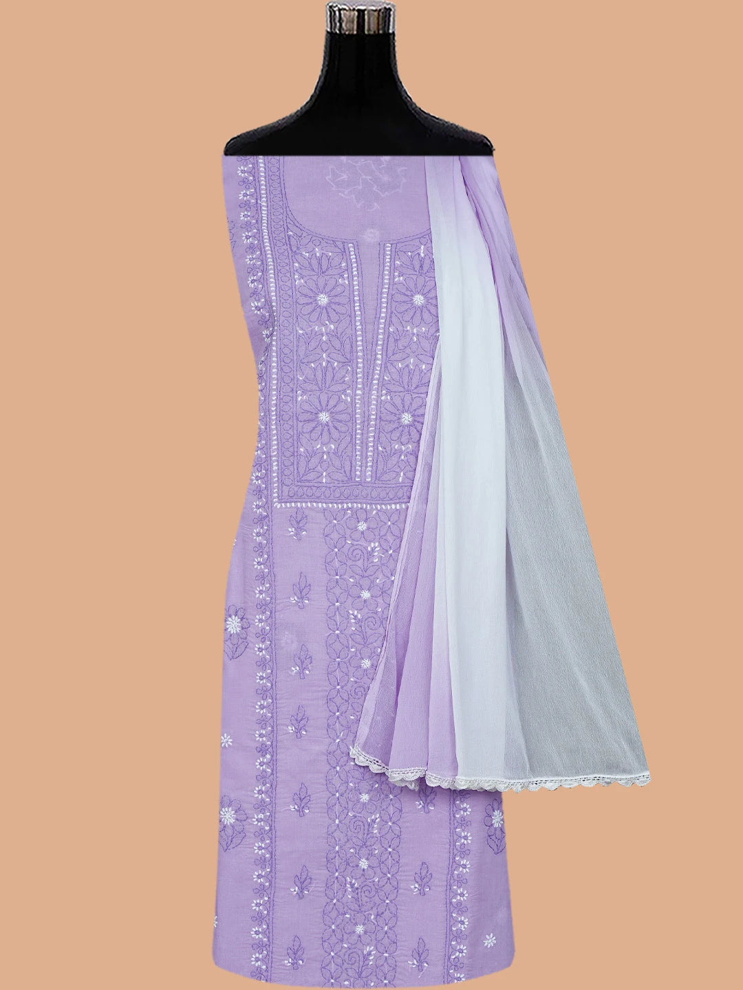 Ada Hand Embroidered Mauve Cotton Lucknowi Chikankari Unstitched Suit Piece 01A786694