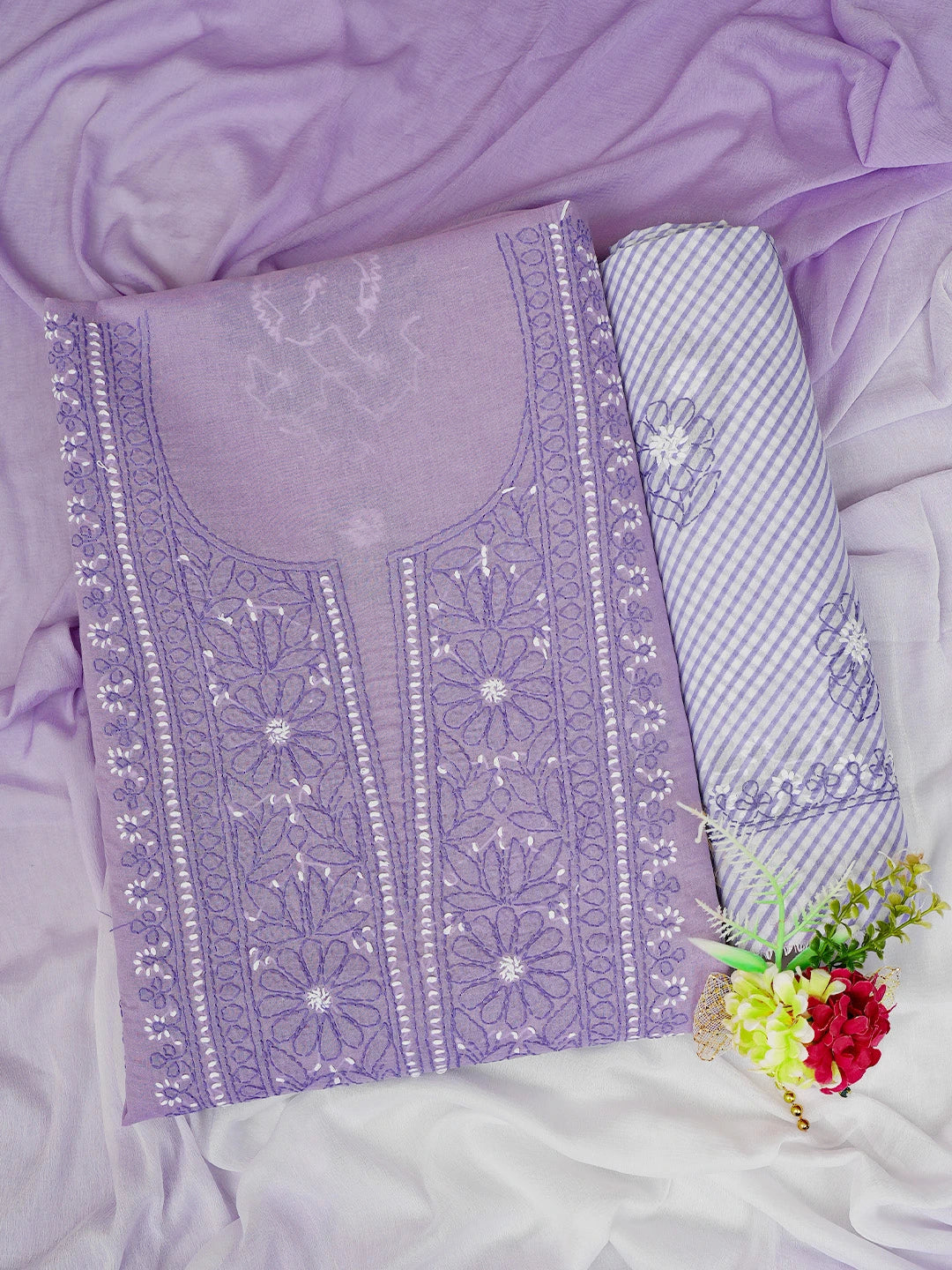 Ada Hand Embroidered Mauve Cotton Lucknowi Chikankari Unstitched Suit Piece 01A786694