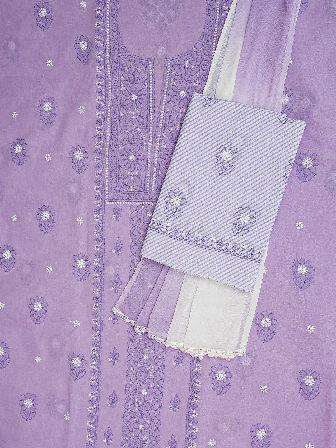 Ada Hand Embroidered Mauve Cotton Lucknowi Chikankari Unstitched Suit Piece 01A786694