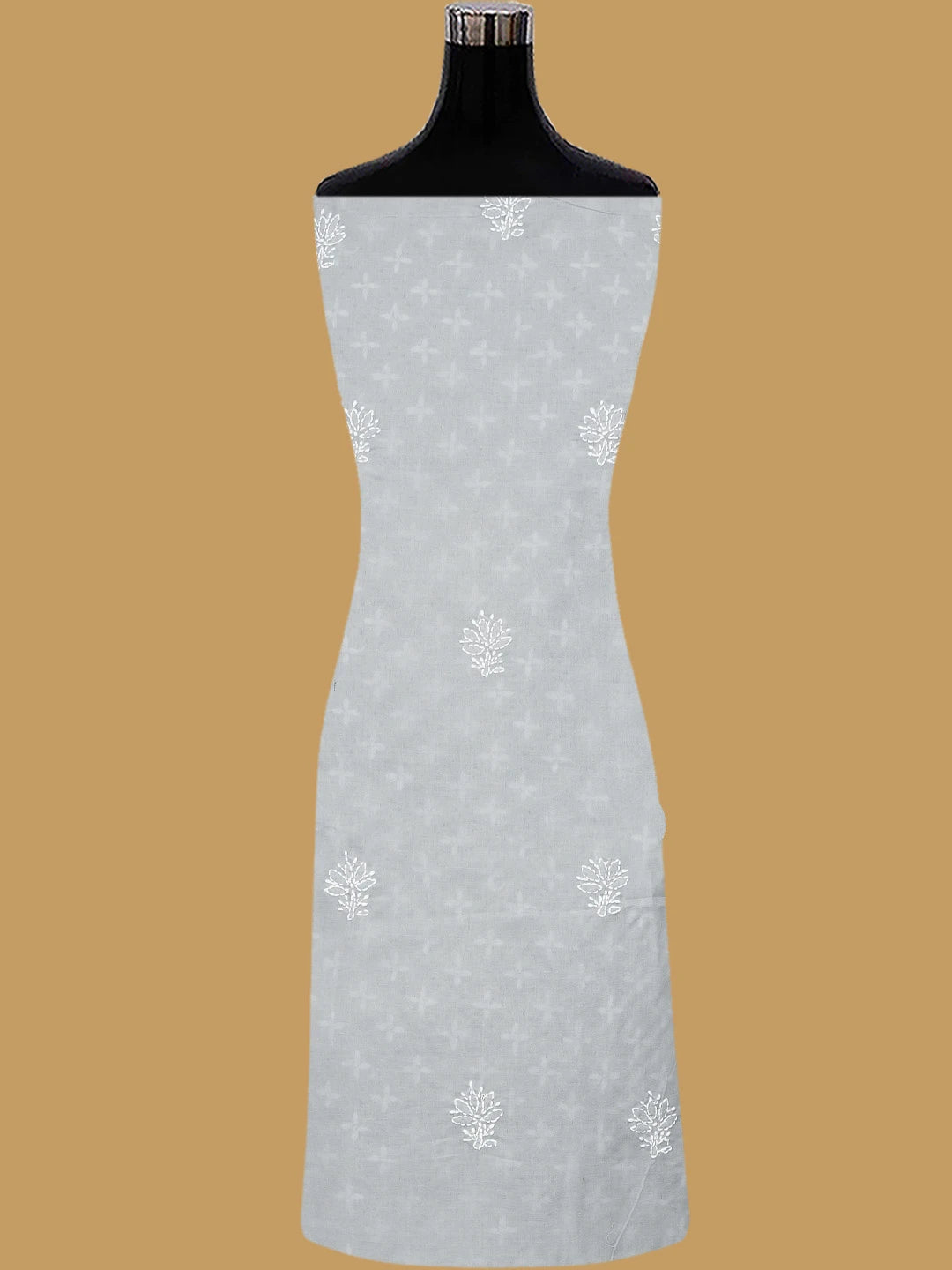 Ada Hand Embroidered Grey Cotton Lucknowi Chikankari Unstitched Suit Piece 01A784896
