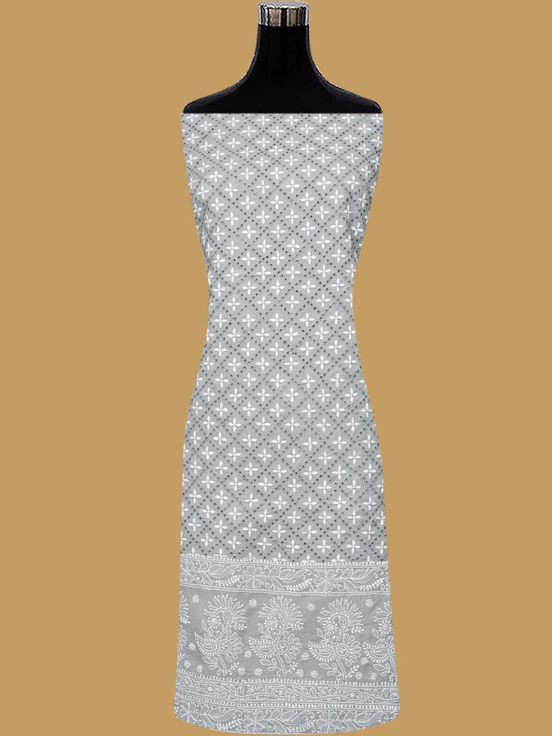 Ada Hand Embroidered Grey Cotton Lucknowi Chikankari Unstitched Suit Piece 01A784896