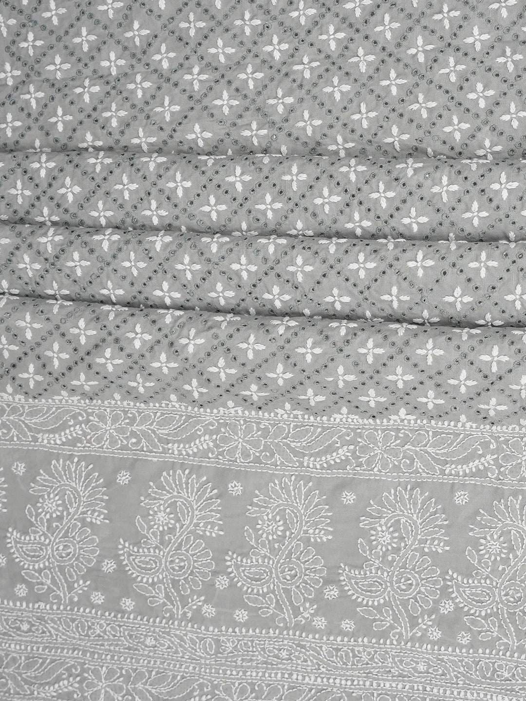 Ada Hand Embroidered Grey Cotton Lucknowi Chikankari Unstitched Suit Piece 01A784896