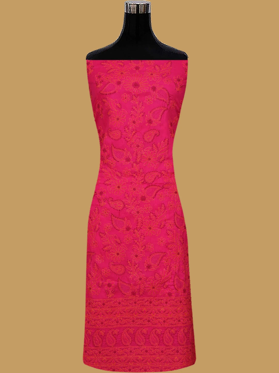 Ada Hand Embroidered Magenta Cotton Lucknowi Chikankari Unstitched Suit Piece 01A736053
