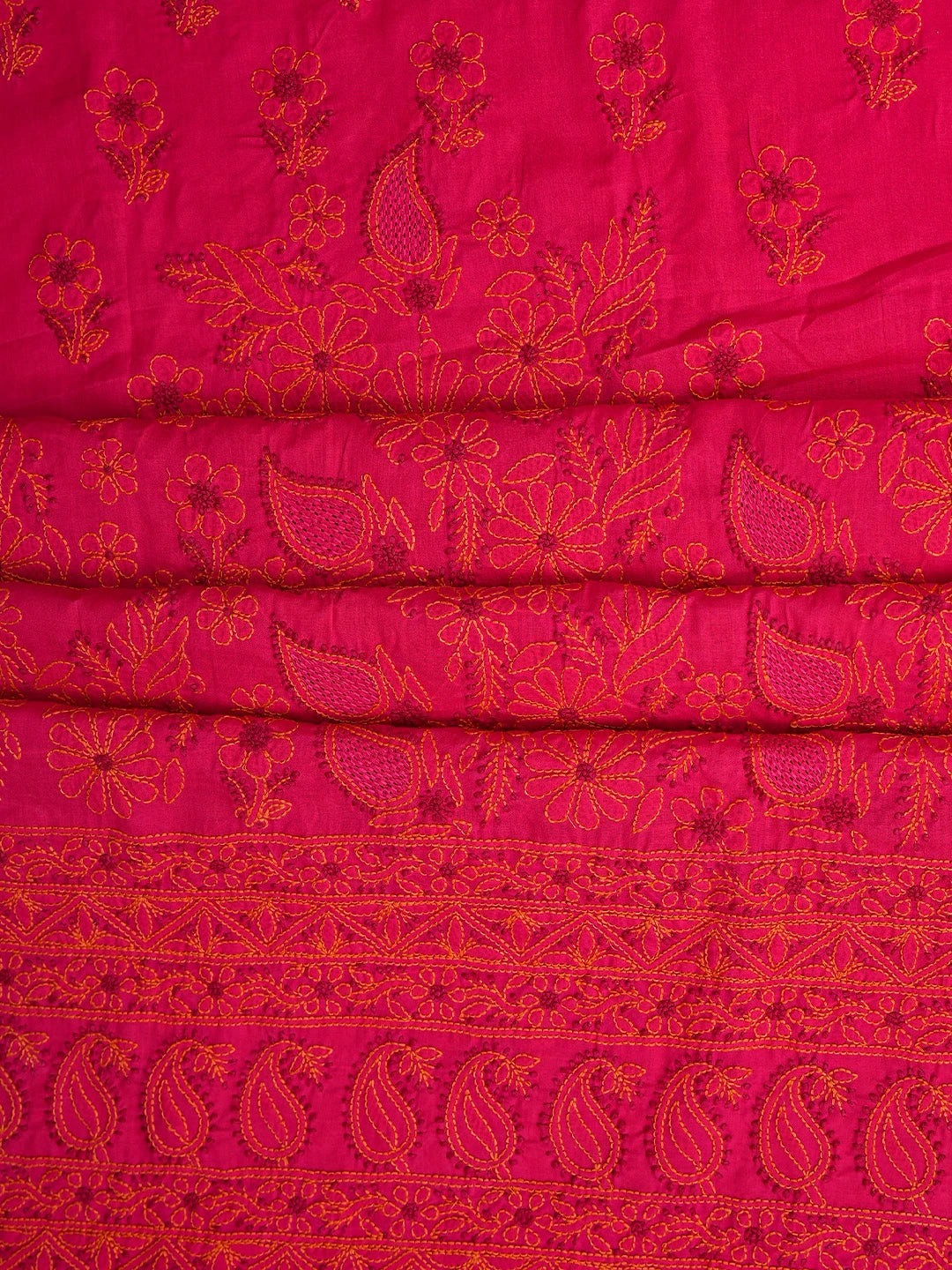 Ada Hand Embroidered Magenta Cotton Lucknowi Chikankari Unstitched Suit Piece 01A736053