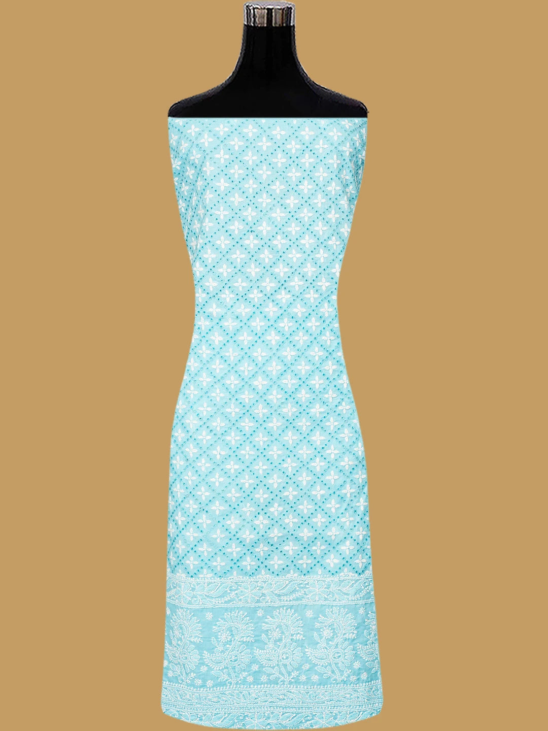 Ada Hand Embroidered Sky Blue Cotton Lucknowi Chikankari Unstitched Suit Piece 01A784904